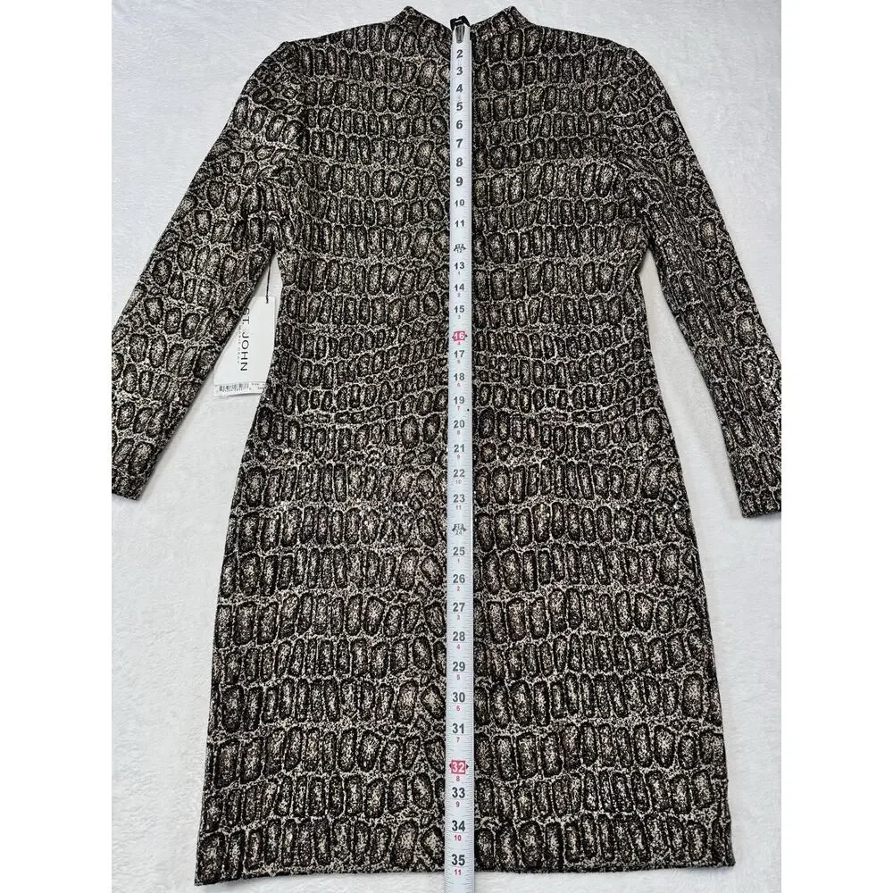 ST. JOHN Mahogany Brown Reptile Ombre Jacquard Knit Wool Blend Dress 6 NWT